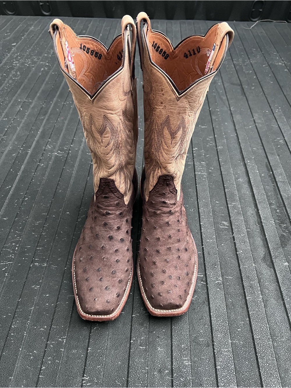 Rios of Mercedes Brown Ostrich & Tan Leather Cowboy Boots